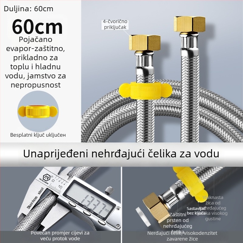 Nehrđajući čelični opleteni crijevo s bakrenim krajevima za dovod tople i hladne vode u toaletni vodeni grijač, 4-portno spoj, nazivni tlak 4,0 MPa