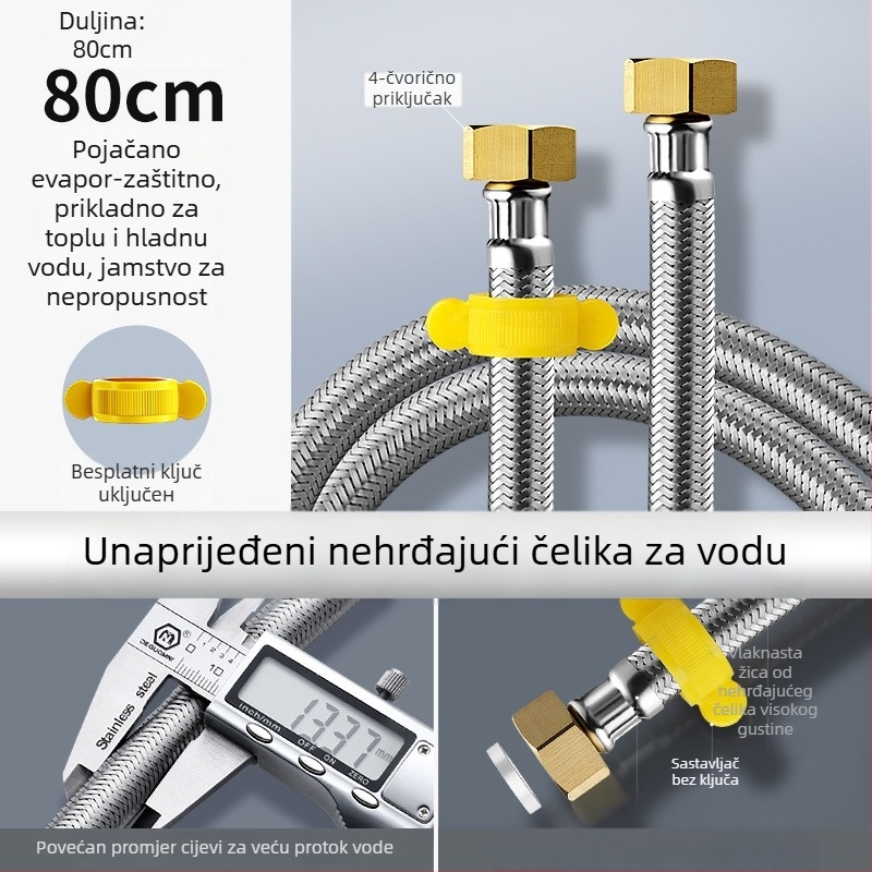 Nehrđajući čelični opleteni crijevo s bakrenim krajevima za dovod tople i hladne vode u toaletni vodeni grijač, 4-portno spoj, nazivni tlak 4,0 MPa