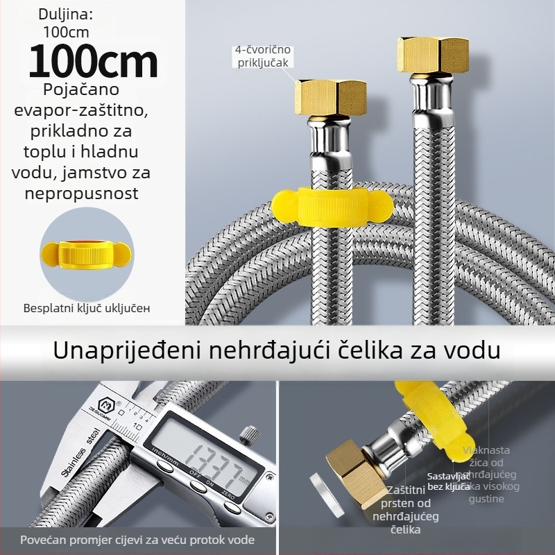 Nehrđajući čelični opleteni crijevo s bakrenim krajevima za dovod tople i hladne vode u toaletni vodeni grijač, 4-portno spoj, nazivni tlak 4,0 MPa