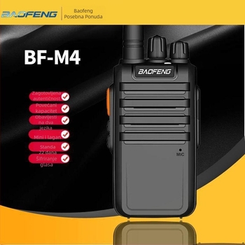 Baofeng BF-M4 prijenosni radio, 5W, 400-470MHz, 16 kanala, 5800mAh baterija, 22 dana pripravnosti