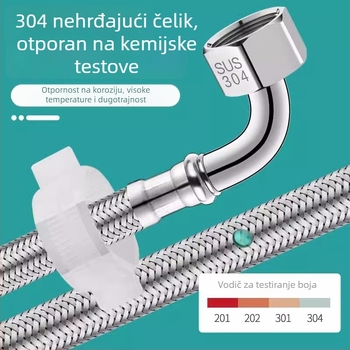 90° kutni fleksibilni vodovodni crijevo za dovod vode na WC, nehrđajući čelik 304, pleteni metalni crijevo, navojni priključak, tlak 1.6 MPa, temperatura 0–90 °C, marka Zimani