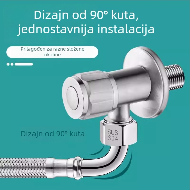90° kutni fleksibilni vodovodni crijevo za dovod vode na WC, nehrđajući čelik 304, pleteni metalni crijevo, navojni priključak, tlak 1.6 MPa, temperatura 0–90 °C, marka Zimani
