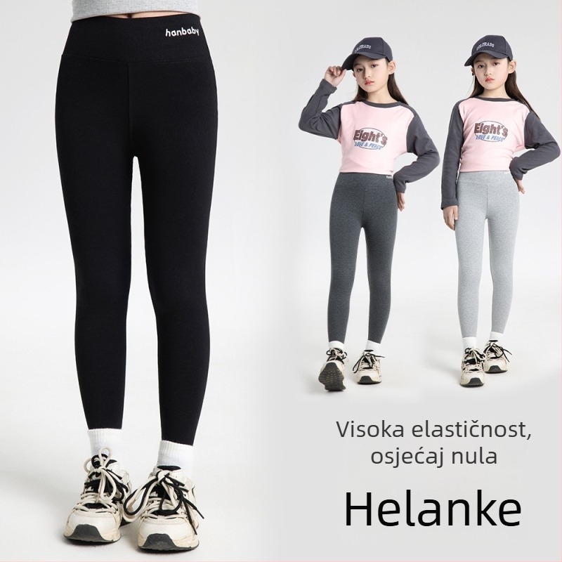 Dječje flis leggings za jesen-zimu s uzorkom žraloka, visokim strukom, duljina 9/10, 91% pamuk, anti-pilling