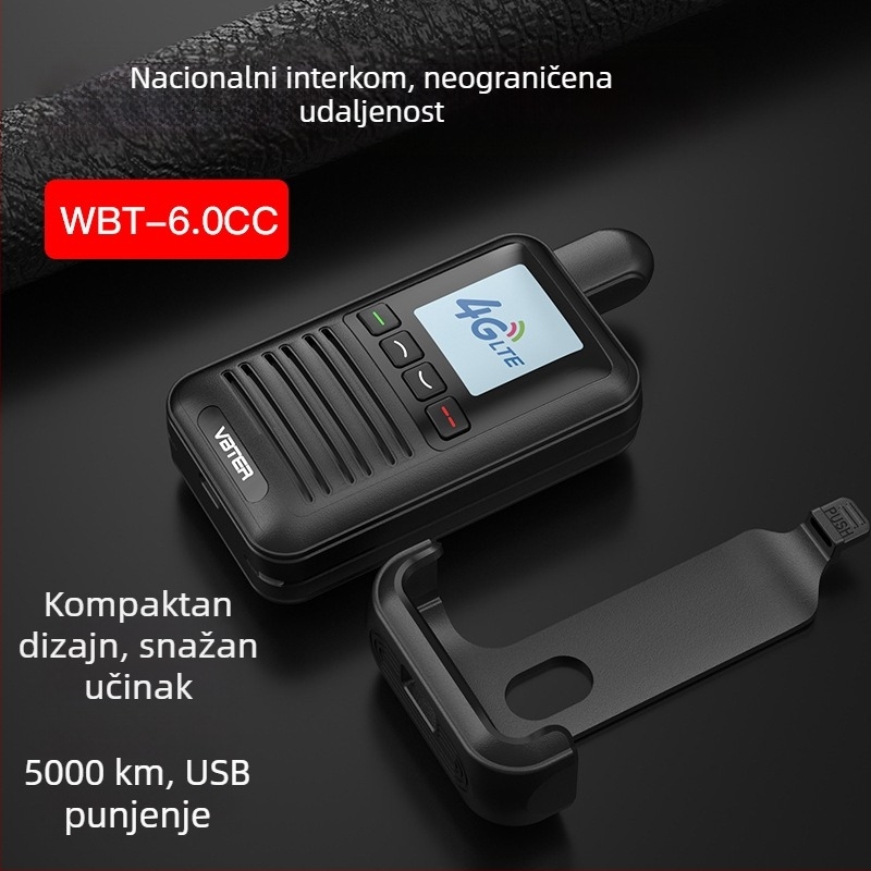 Dvosmjerni radio WBT-6.0cc, 400 MHz, doseg >50 km, mreža 5G/4G/3G/2G, Li-ion baterija 4900 mAh