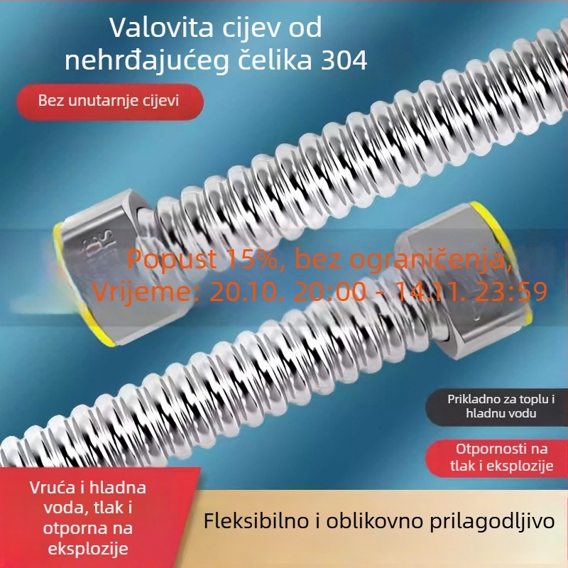 Valovita cijev od nehrđajućeg čelika 304 za ulaz vode u bojler | 1.6 MPa | 0–90°C | ručna instalacija