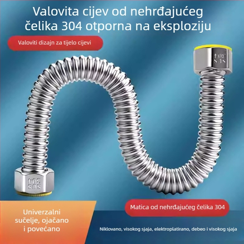 Valovita cijev od nehrđajućeg čelika 304 za ulaz vode u bojler | 1.6 MPa | 0–90°C | ručna instalacija