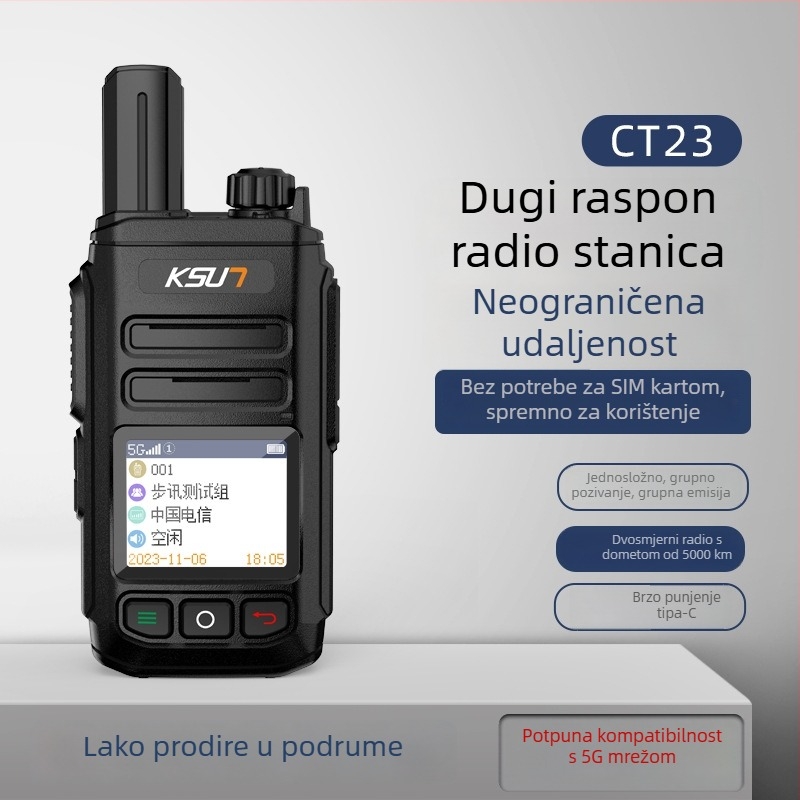 Radio komunikator s javnom mrežom CT23 - 5G/4G/3G/2G, domet >50 km, litij-ionska baterija 6800mAh, s zaslonom