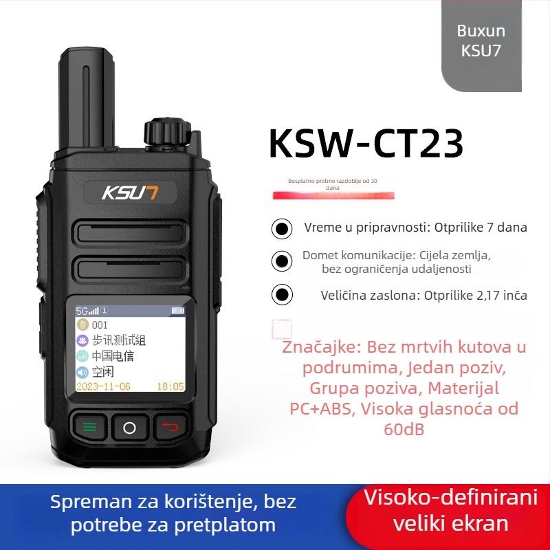Radio komunikator s javnom mrežom CT23 - 5G/4G/3G/2G, domet >50 km, litij-ionska baterija 6800mAh, s zaslonom