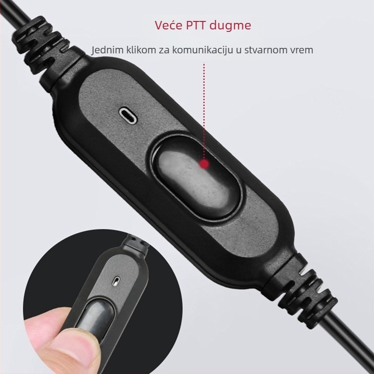 DuoMSera kabel za slušalice za radio, univerzalni K-head priključak, PTT gumb, protuklizni, domet do 1,5 km
