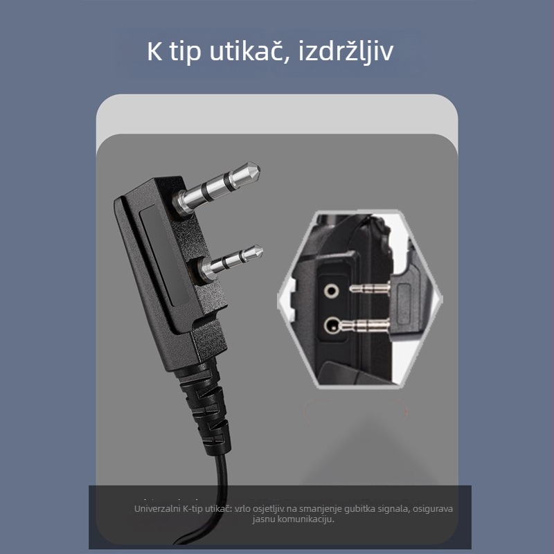 DuoMSera kabel za slušalice za radio, univerzalni K-head priključak, PTT gumb, protuklizni, domet do 1,5 km