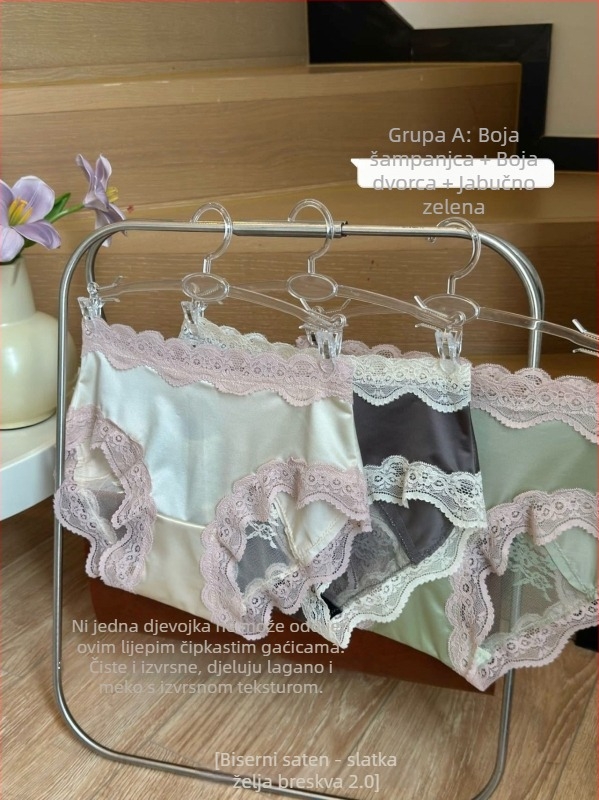 Ženske gaćice od najlona s čipkastom mrežom, Bow-Tie Color-Block uzorak, srednji pojas, prozračne, brzo sušeće, 70-80% najlona
