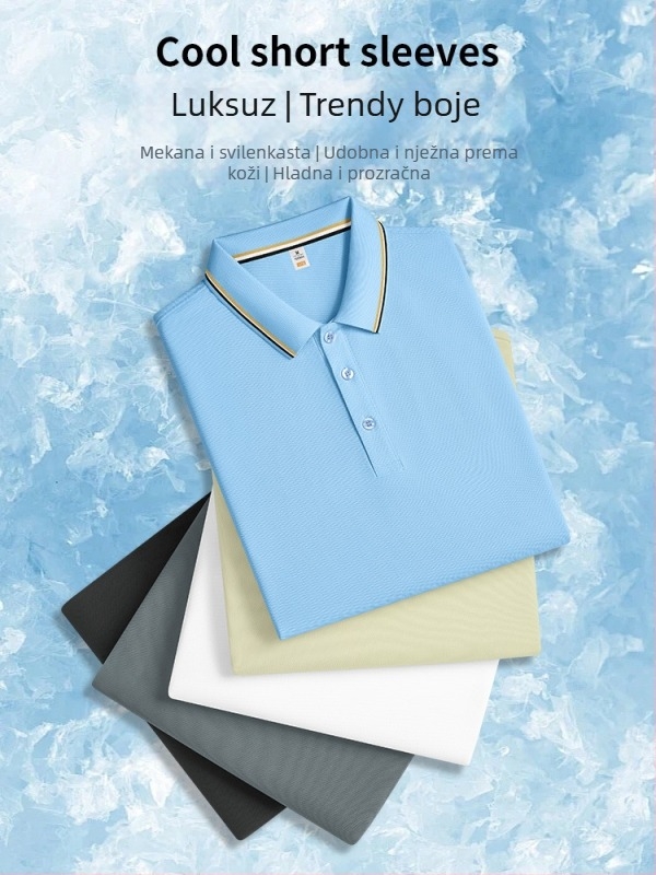 Polo majica s antibakterijskim ekstraktom mente, prozračan tanak Ice Silk materijal, 100% poliester, kratki rukavi, prilagodljiv kroj, ljeto 2025