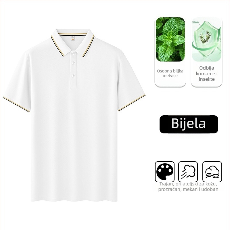Polo majica s antibakterijskim ekstraktom mente, prozračan tanak Ice Silk materijal, 100% poliester, kratki rukavi, prilagodljiv kroj, ljeto 2025