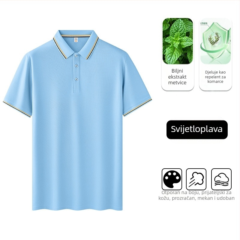 Polo majica s antibakterijskim ekstraktom mente, prozračan tanak Ice Silk materijal, 100% poliester, kratki rukavi, prilagodljiv kroj, ljeto 2025