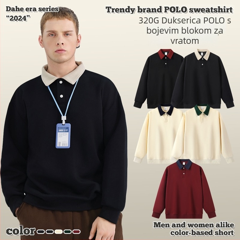 Polo majica - preppy stil, labav kroj, dugi rukavi, pamučna tkanina, detalj kolaža
