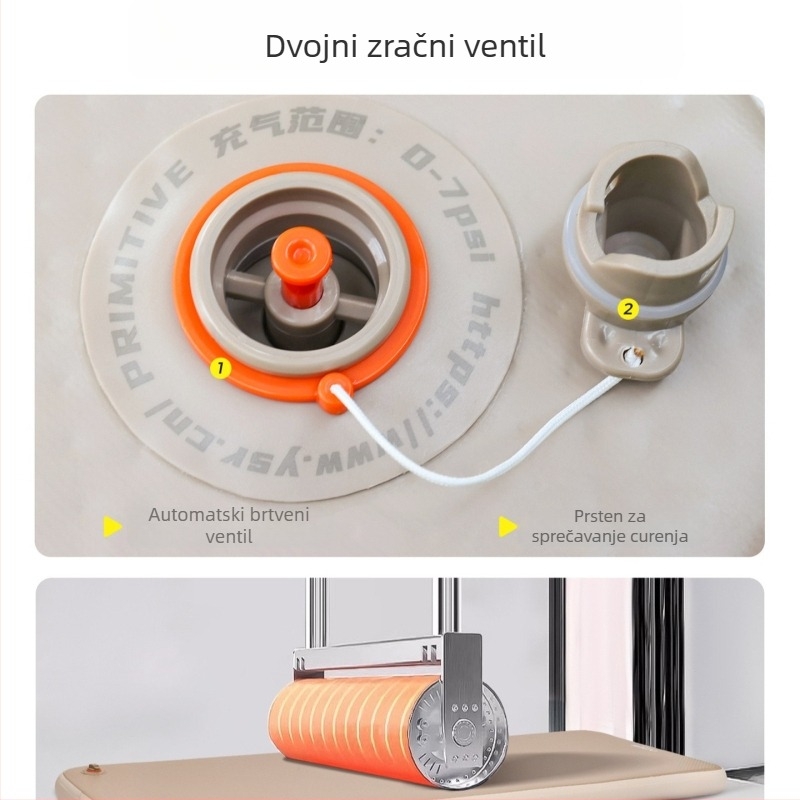 Naduvivi madrac za kampiranje s četkanom površinom; prenosni madrac za vanjsku i kućnu upotrebu; površina od kompozitne tkanine