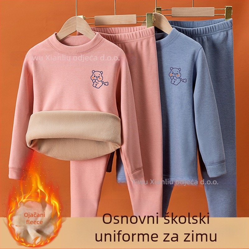 Dječji termalni set za gornje i donje rublje, fleece podstava, debeli, okrugli ovratnik, crtani uzorak, zima