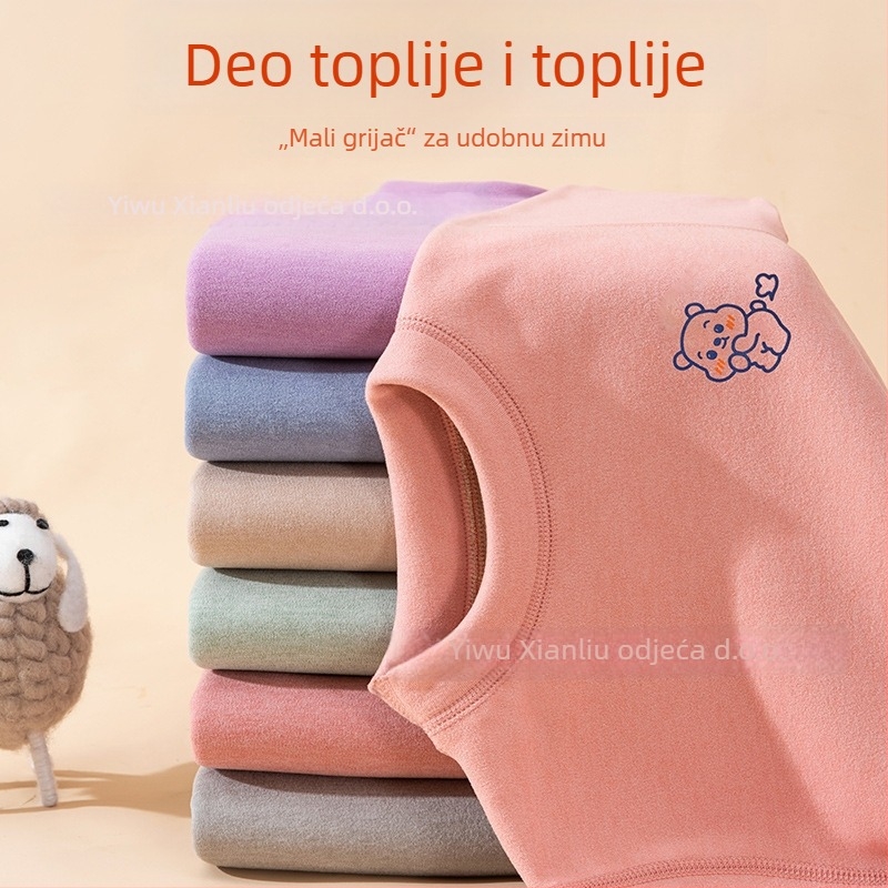 Dječji termalni set za gornje i donje rublje, fleece podstava, debeli, okrugli ovratnik, crtani uzorak, zima