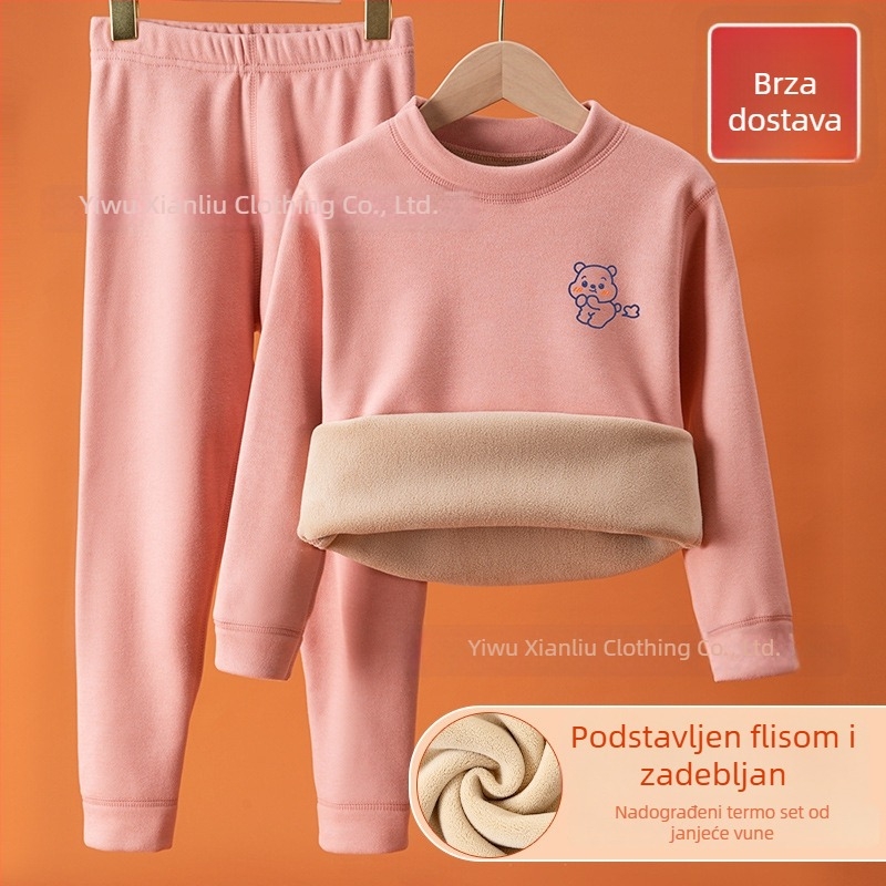 Dječji termalni set za gornje i donje rublje, fleece podstava, debeli, okrugli ovratnik, crtani uzorak, zima