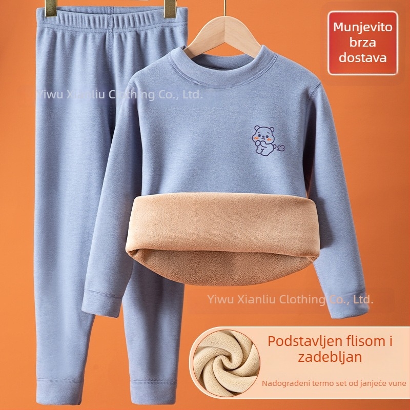 Dječji termalni set za gornje i donje rublje, fleece podstava, debeli, okrugli ovratnik, crtani uzorak, zima