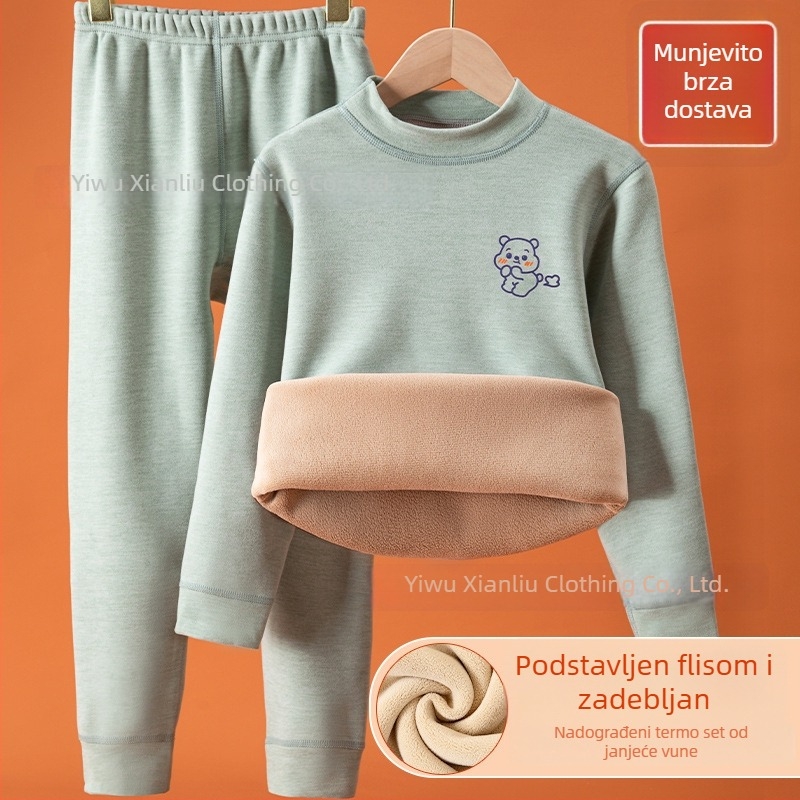 Dječji termalni set za gornje i donje rublje, fleece podstava, debeli, okrugli ovratnik, crtani uzorak, zima