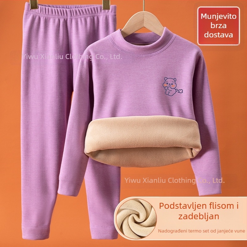 Dječji termalni set za gornje i donje rublje, fleece podstava, debeli, okrugli ovratnik, crtani uzorak, zima