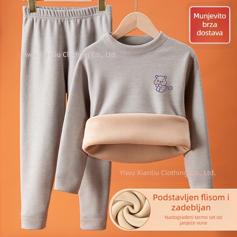 Dječji termalni set za gornje i donje rublje, fleece podstava, debeli, okrugli ovratnik, crtani uzorak, zima