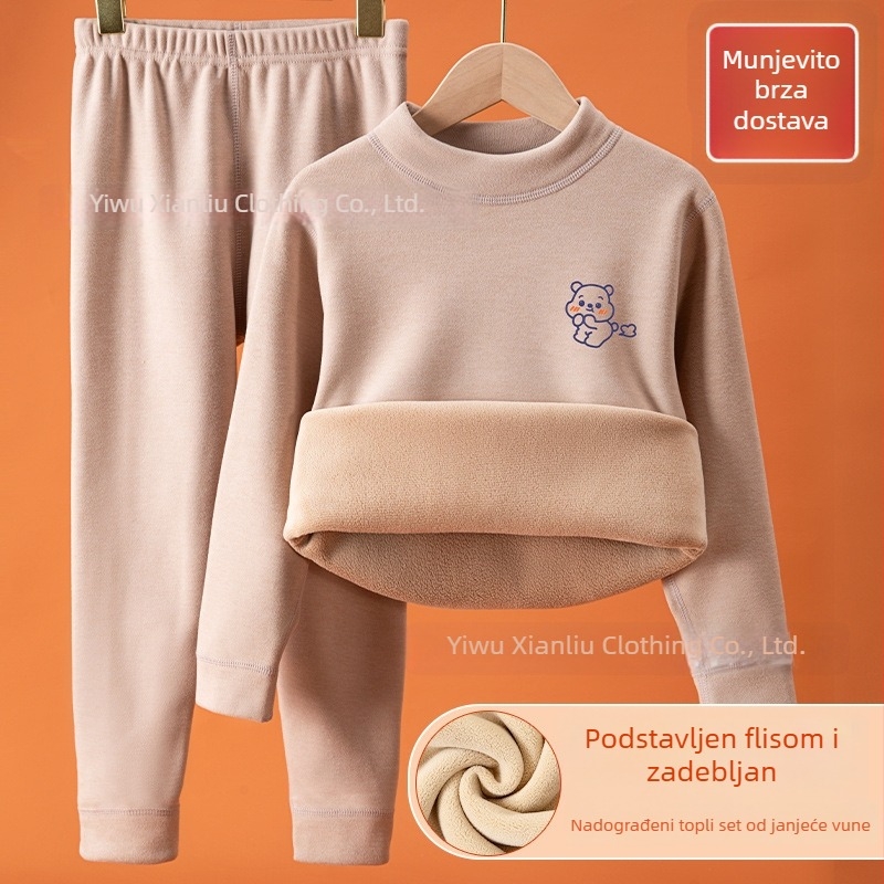 Dječji termalni set za gornje i donje rublje, fleece podstava, debeli, okrugli ovratnik, crtani uzorak, zima