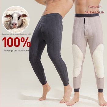 Muške termalne hlače s jastučićima za koljena, podstavljene flisom, trostruka konstrukcija, ekstra debeli poliester