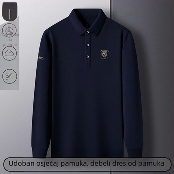 Poslovna polo majica s vezom - dugi rukavi, slobodan kroj, pamuk