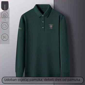 Poslovna polo majica s vezom - dugi rukavi, slobodan kroj, pamuk