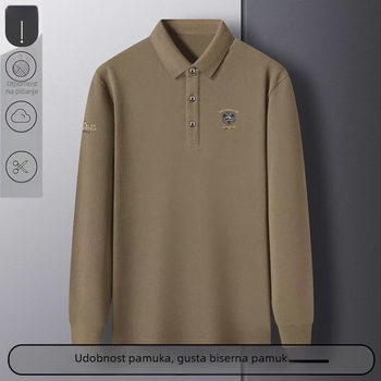 Poslovna polo majica s vezom - dugi rukavi, slobodan kroj, pamuk