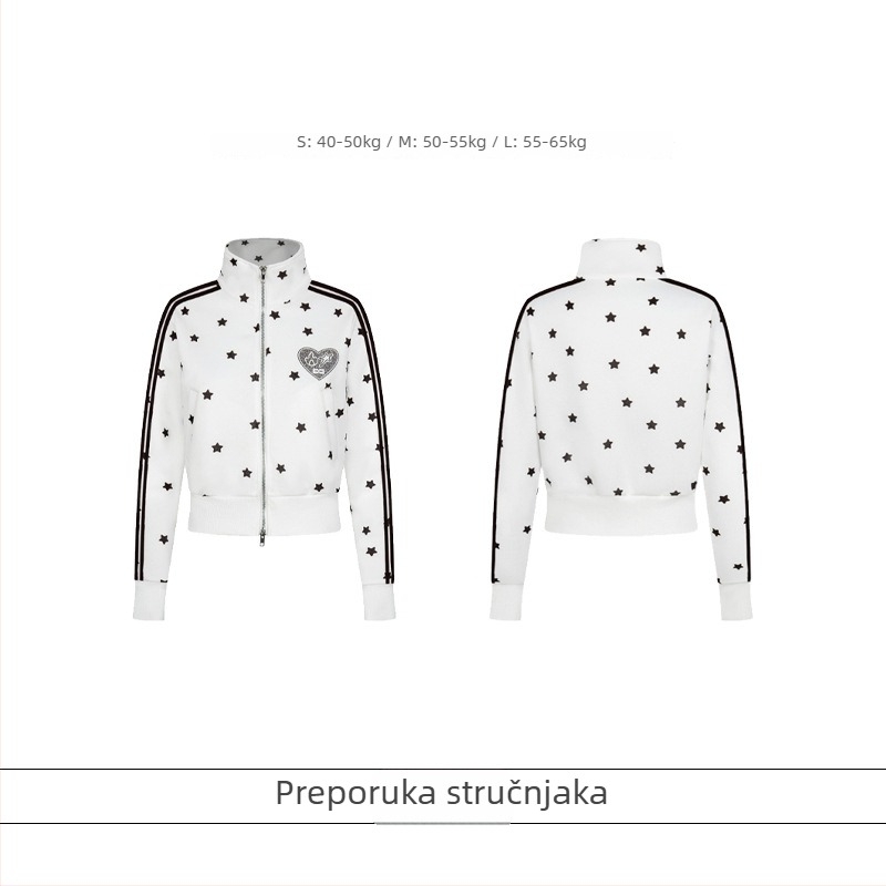 Pamučna vanjska jakna Slim-Fit sa stojećim ovratnikom, prednji zip, print
