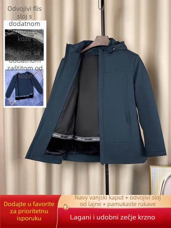 Muški parka od lisice s odvojivom krznom podstavom, uski kroj, srednja duljina, prednji zip