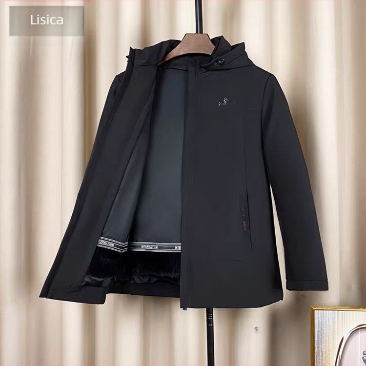 Muški parka od lisice s odvojivom krznom podstavom, uski kroj, srednja duljina, prednji zip