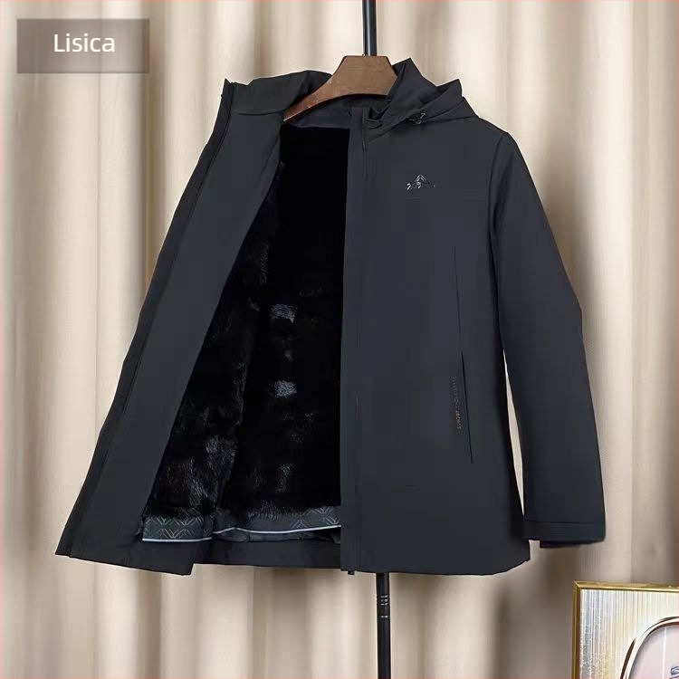 Muški parka od lisice s odvojivom krznom podstavom, uski kroj, srednja duljina, prednji zip