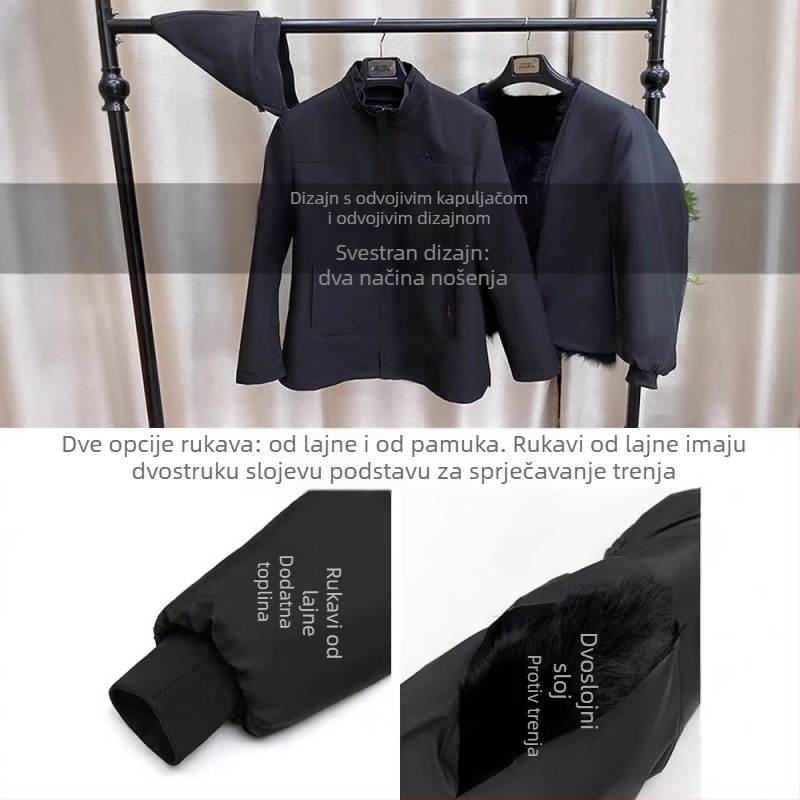 Muški parka od lisice s odvojivom krznom podstavom, uski kroj, srednja duljina, prednji zip