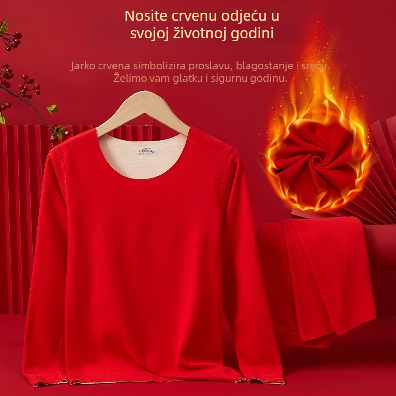 Termo komplet za vjenčanje, unisex, bezšavan dizajn, s baršunom, gusta poliester tkanina, okrugli ovratnik, rukavi 3/4, hlače 9/10 duljine