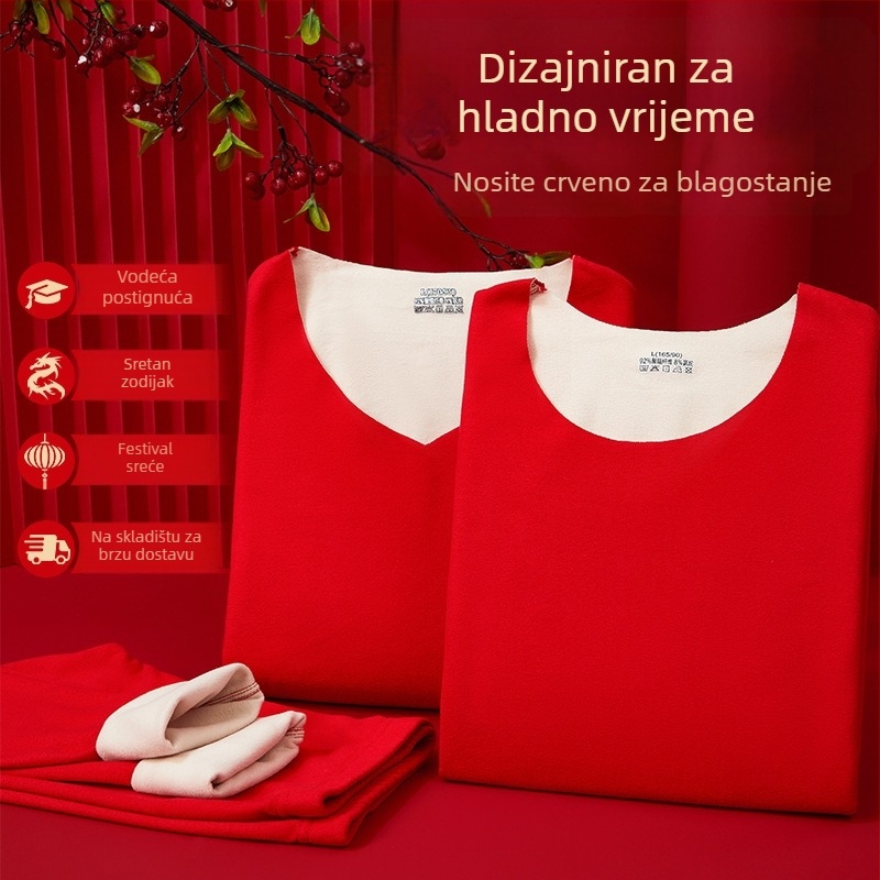 Termo komplet za vjenčanje, unisex, bezšavan dizajn, s baršunom, gusta poliester tkanina, okrugli ovratnik, rukavi 3/4, hlače 9/10 duljine