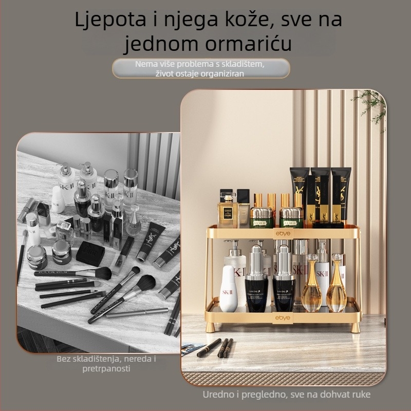 Dva etažni regaľ za kozmetiku u kupaonici, s pozlaćenom površinom, od plastike i aluminijske legure, model 112, branda ebye