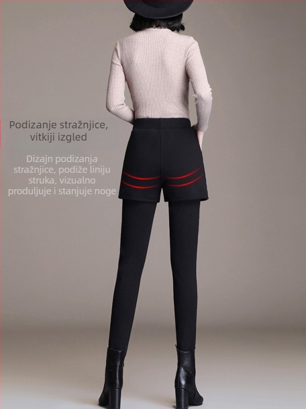 Leggings od ovčje vune s visokim pasom, rastezljive, debele i tople, s poliestrom i elastanom