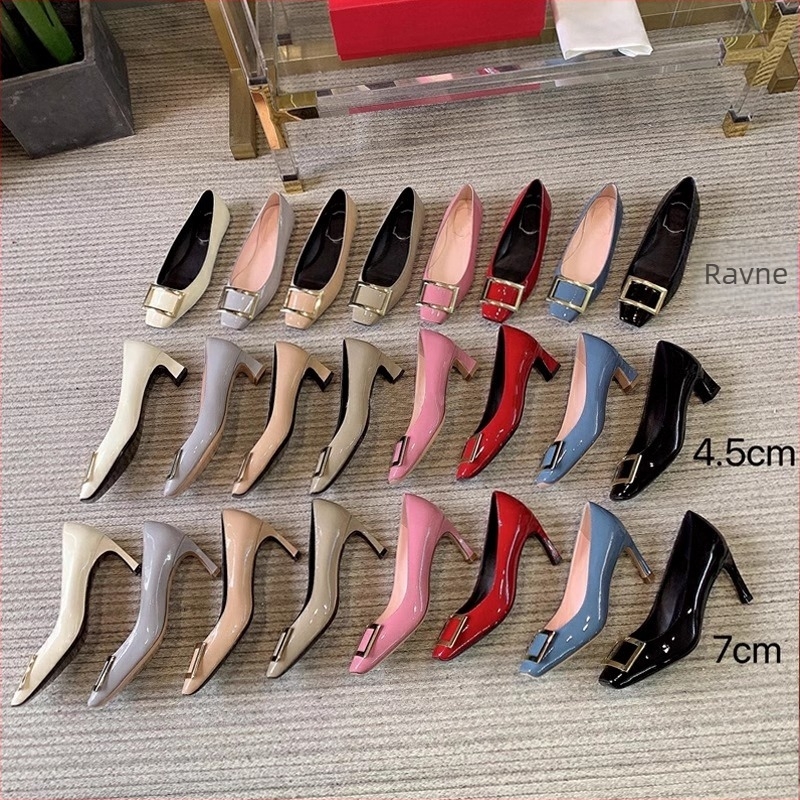 Cipele za žene s kvadratnom kopčom, lakirana koža gornji dio, kvadratni vrh, debeli pet 6–8 cm, Slip-On