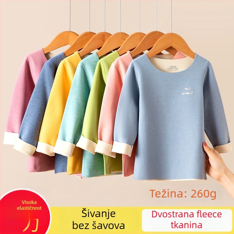 Dječji bešivni termalni top s dugim rukavima, okrugli izrez, dvostrani pliš, 90% acetat vlakana