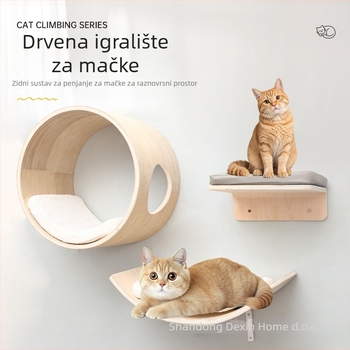 Aventurine zidni drveni penjački okvir za mačke s platformom za skakanje, penjačkim stupom, štednim dizajnom, s ugrađenim gnijezdom i pločom za grebanje