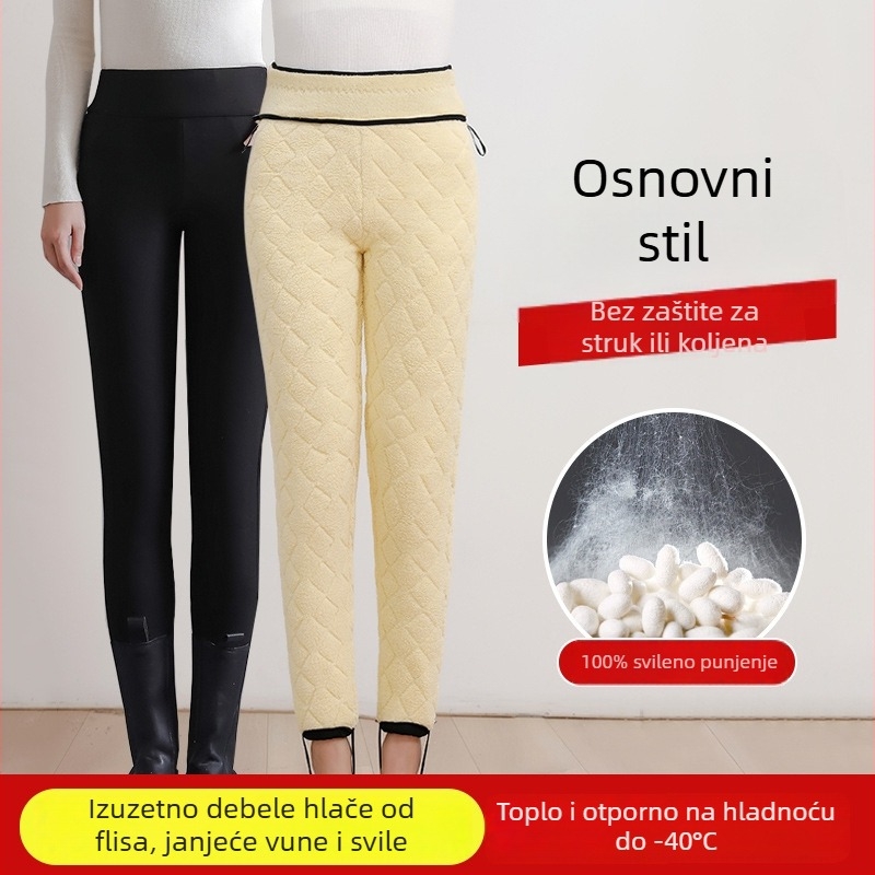 Ženske tople tajice od pamuka i svile, super debeli, visok pas, tijesni kroj, geometrijski uzorak