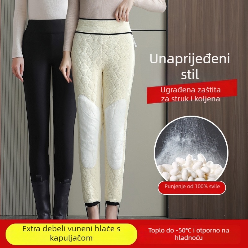 Ženske tople tajice od pamuka i svile, super debeli, visok pas, tijesni kroj, geometrijski uzorak