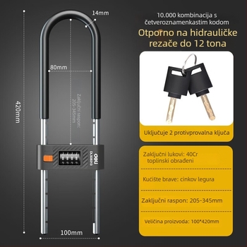 Deli brava za staklena vrata, U-oblik zatvarač za dvostruka vrata, mortise brava za staklena vrata, klizna vrata, vanjska upotreba, Model 1, Novi kineski stil