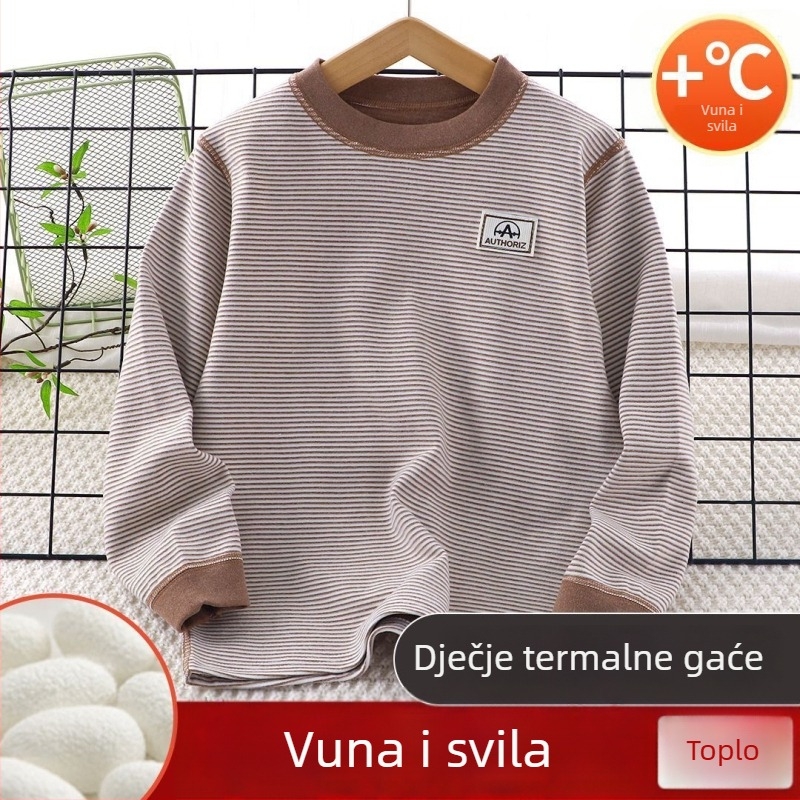 Dječji termalni gornji dio, unisex, 88,8% poliester, mekani brušeni završni obrada, okrugli vrat, bez kapulje, jesensko-zimska baza za spavanje za djecu iznad 140 cm