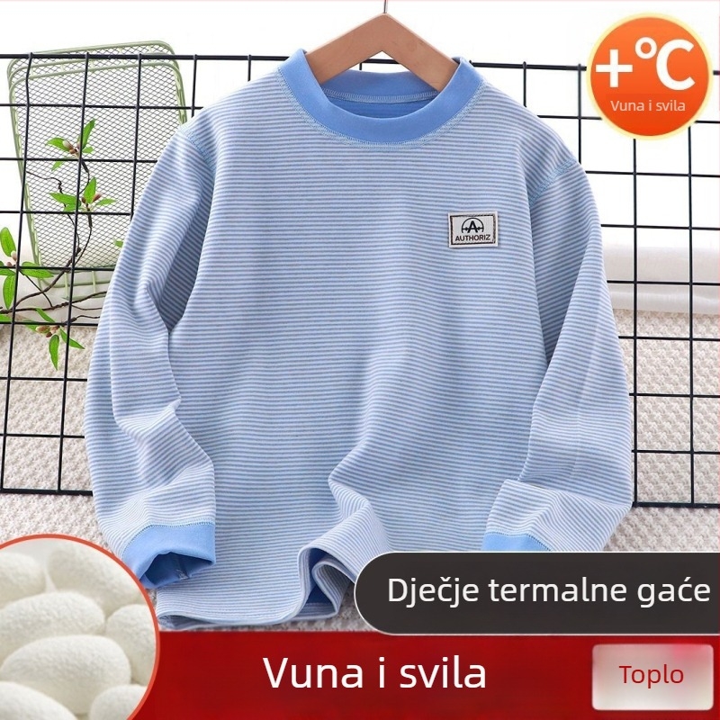 Dječji termalni gornji dio, unisex, 88,8% poliester, mekani brušeni završni obrada, okrugli vrat, bez kapulje, jesensko-zimska baza za spavanje za djecu iznad 140 cm