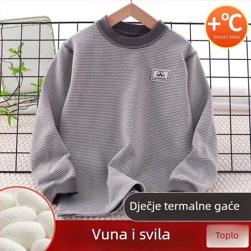 Dječji termalni gornji dio, unisex, 88,8% poliester, mekani brušeni završni obrada, okrugli vrat, bez kapulje, jesensko-zimska baza za spavanje za djecu iznad 140 cm